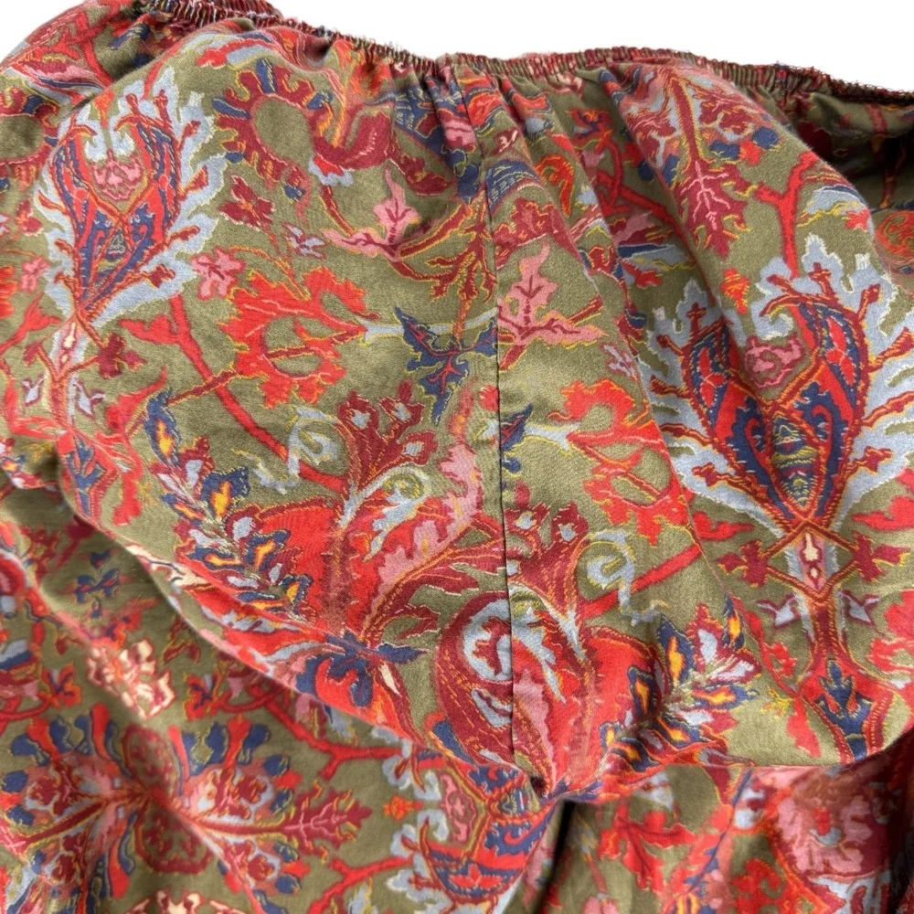 Ralph Lauren Galahad Queen Size Fitted Sheet Red Floral Paisley Cotton Sateen